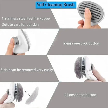 Self-Cleaning Pet Brush                 Remove loose fur, tangles, and dirt in seconds – with one-click cleaning.